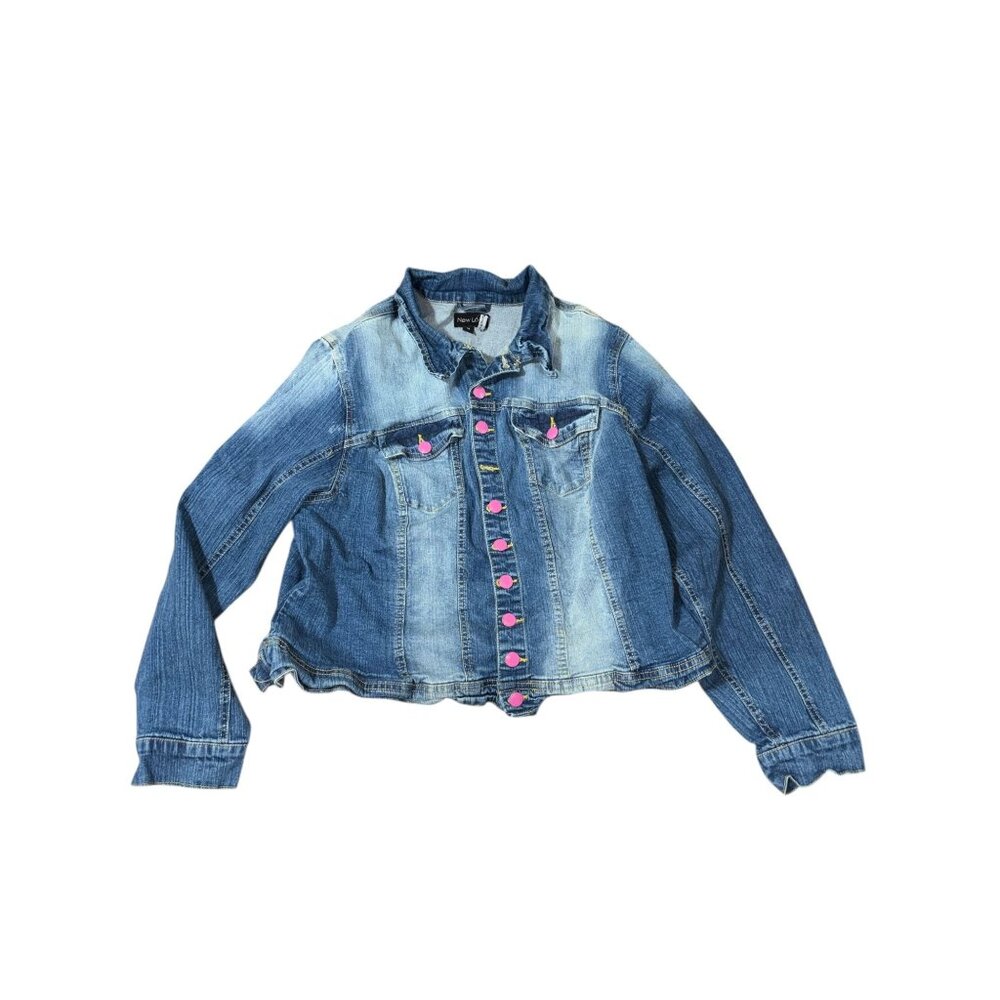 New Look Youth 2X Jean Jacket Pink Buttons - Picture 1 of 6